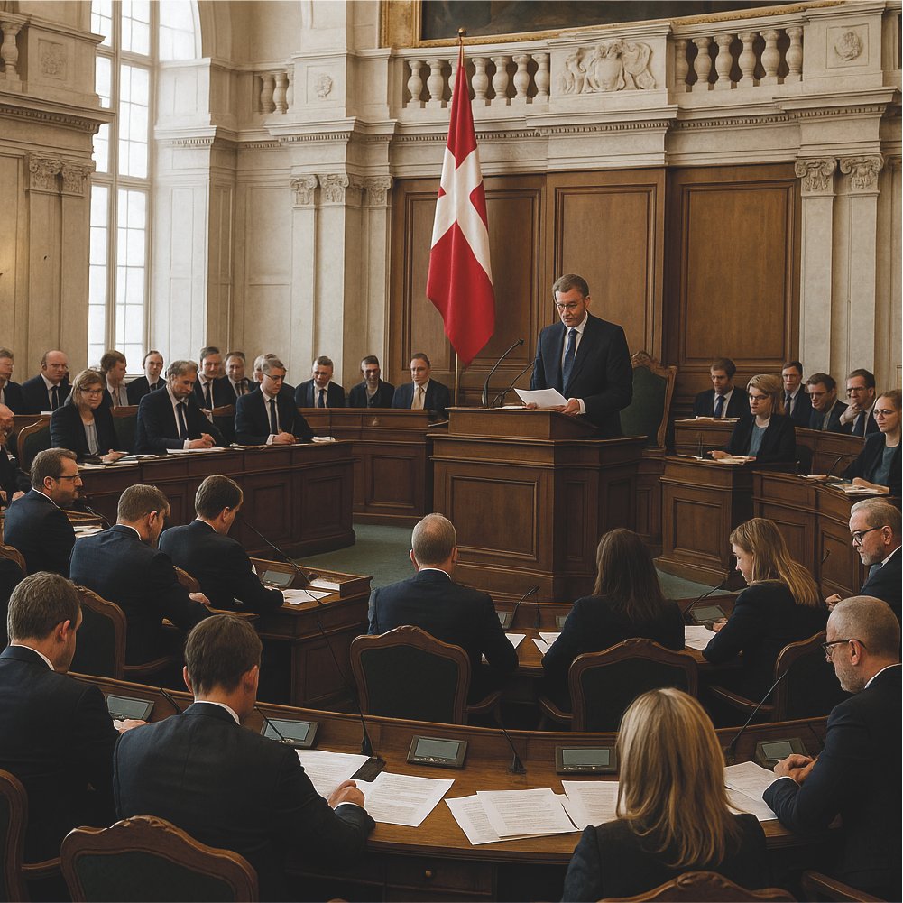 Ilustración sobre la reforma legal de Dinamarca para proteger voz, rostro y cuerpo frente a la inteligencia artificial